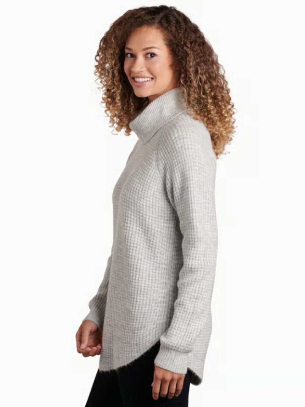 KÜHL Sienna Waffle Chunky Knit Cowl Neck Sweater Size S Gray